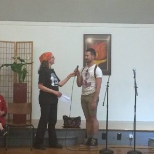 Steven Funk receives a People's Life Fund grant for Veteran Artists to #popthebubble — 2016 Granting Ceremony at Berkeley Fellowship of Unitarian Universalists.